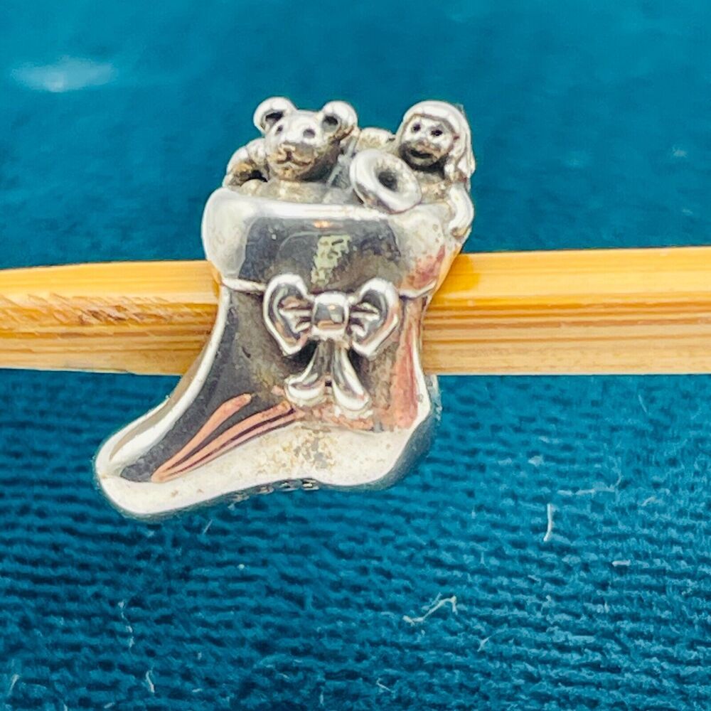 Pandora 791038 Santas Stocking Bead Christmas 925 ALE NOS Bear Doll Sterling Sil